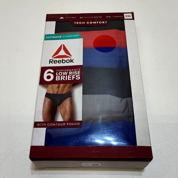 Reebok Performance Low Rise Briefs Men's 2XL 6-Pack Moisture Wicking Comfort NIB - Picture 1 of 7